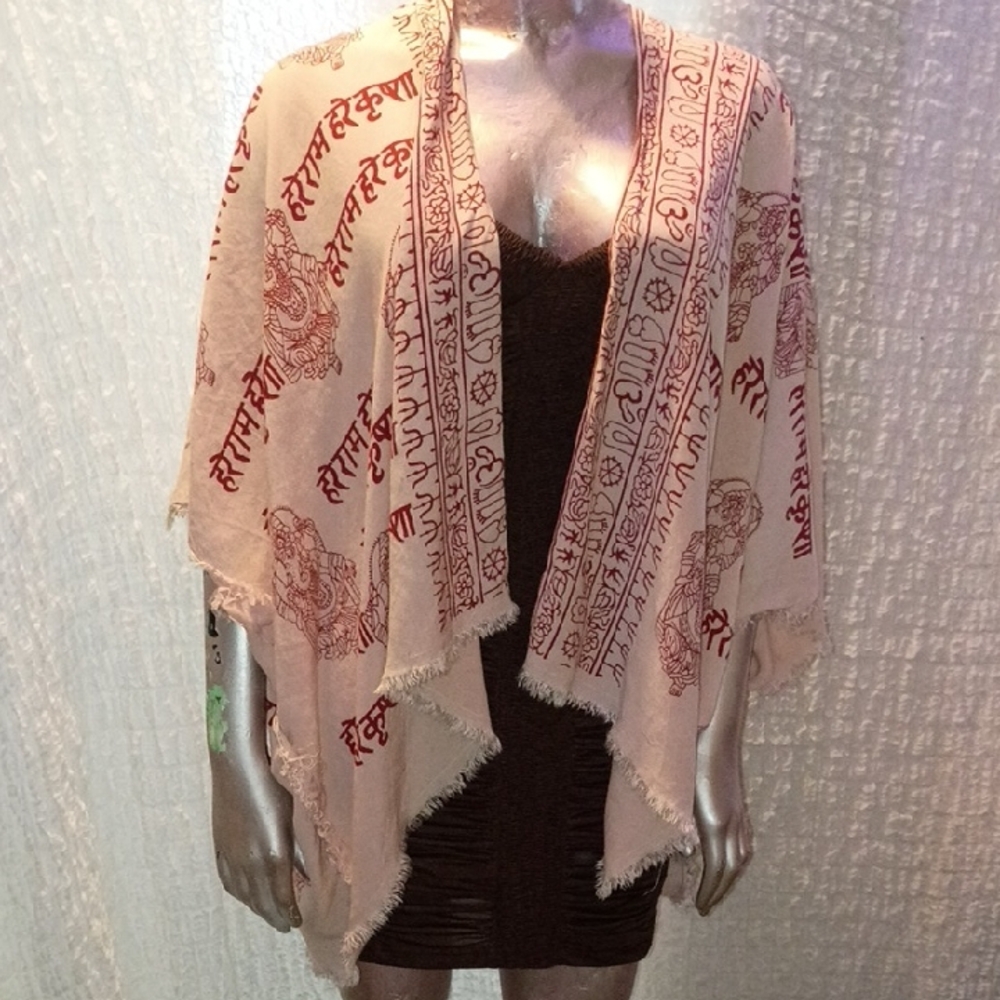 Cost Plus World Market Cream and Red Patterned Kimono